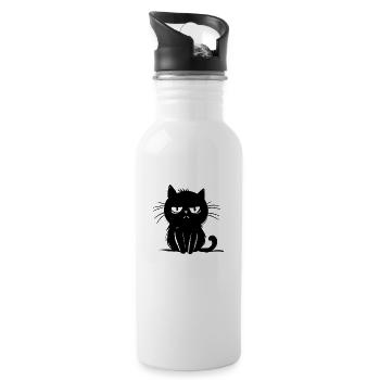 Chat noir agacé - dessin mignon - Gourde avec paille intégrée - blanc - Droite