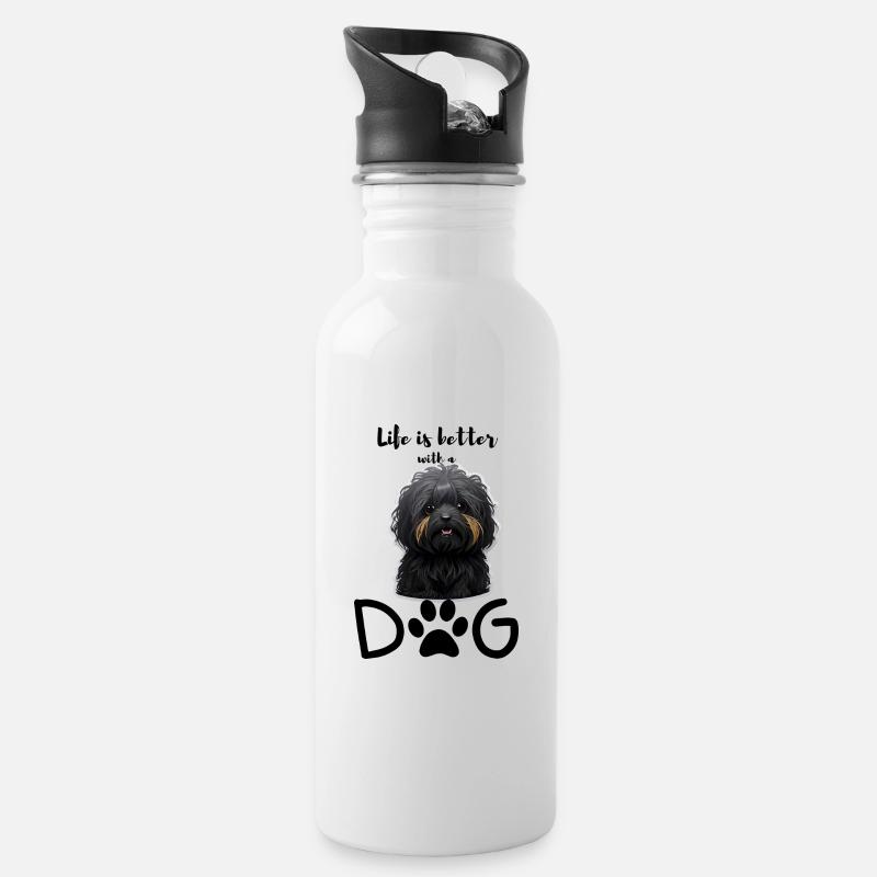 Lebensfreude mit einem Havapoo - Trinkflasche mit integriertem Trinkhalm - Weiß