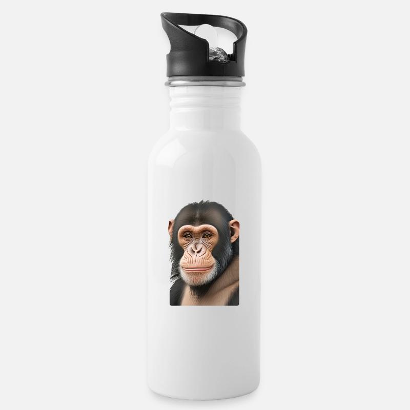 Schimpanse - Trinkflasche mit integriertem Trinkhalm - Weiß