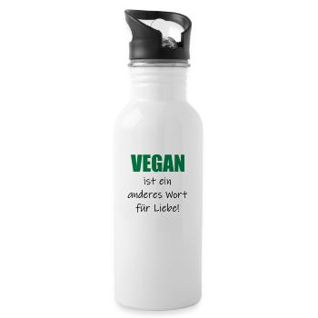 Vegan ist ein anderes Wort für Liebe! Spruch - Trinkflasche mit integriertem Trinkhalm - Weiß - Rechts