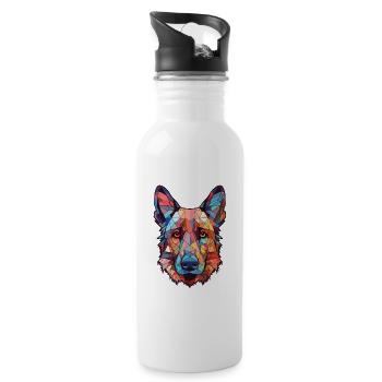 Belgian Shepherd Dog Breed Watercolor Illustration - Water bottle with straw - white - Right