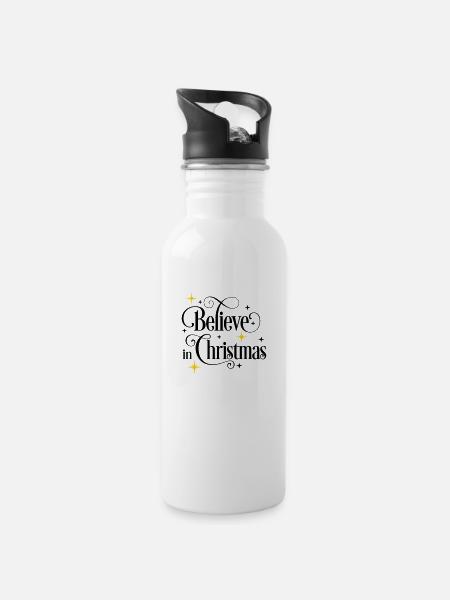 Weihnachten - Trinkflasche mit integriertem Trinkhalm - Weiß