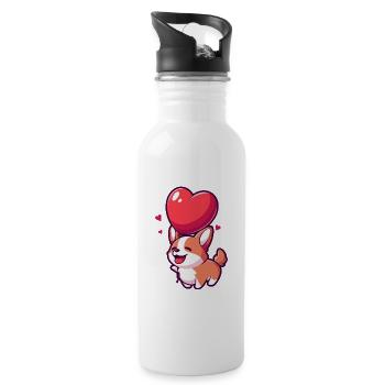 Corgi Dog Kawaii Cartoon Pet jouant avec des ballons - Gourde avec paille intégrée - blanc - Droite