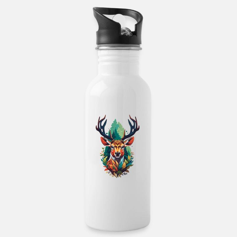 Cerf - Gourde avec paille intégrée - blanc