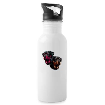 Rottweiler ,Hunde, Hundekopf, Wachhund, Rassehund, - Trinkflasche mit integriertem Trinkhalm - Weiß - Rechts