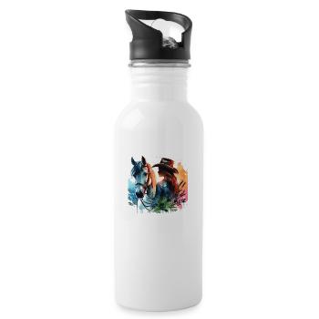 Western Rider with Horse Watercolor - Water bottle with straw - white - Right