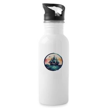 Aquarell Sailingship - Trinkflasche mit integriertem Trinkhalm - Weiß - Rechts