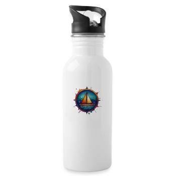 Buntes Segelboot - Trinkflasche mit integriertem Trinkhalm - Weiß - Rechts