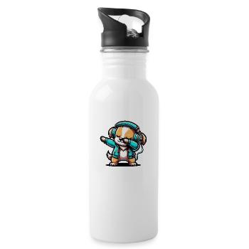 Dabbing Hund - Trinkflasche mit integriertem Trinkhalm - Weiß - Rechts