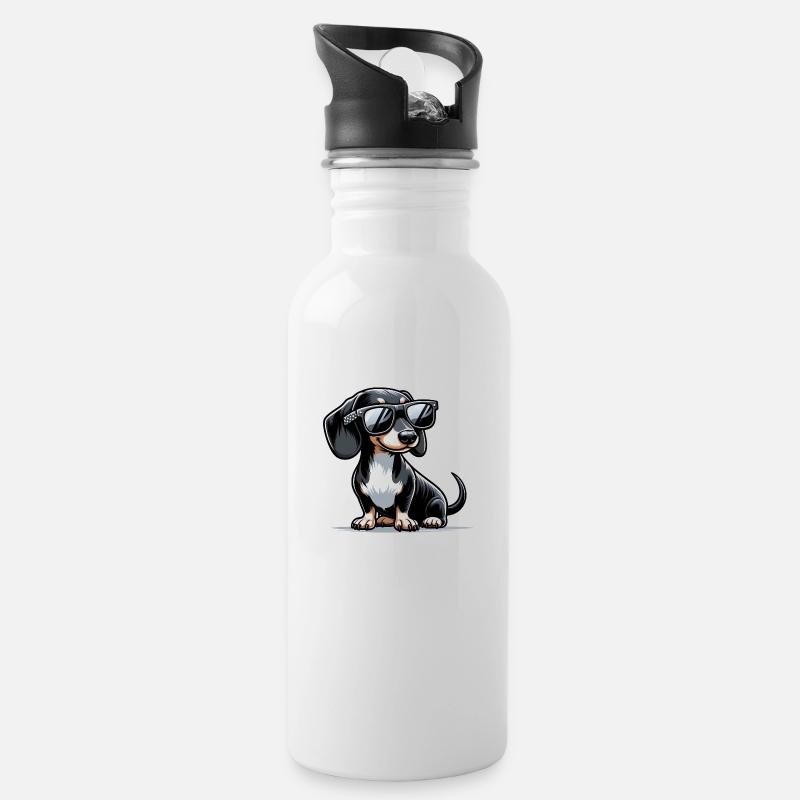 Süßer Dackel Hund - Trinkflasche mit integriertem Trinkhalm - Weiß