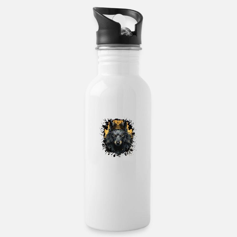 wolf krone - Trinkflasche mit integriertem Trinkhalm - Weiß