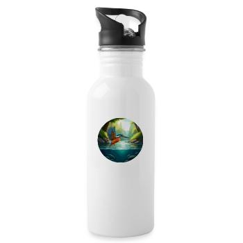 Kingfisher flies above stream - Water bottle with straw - white - Right