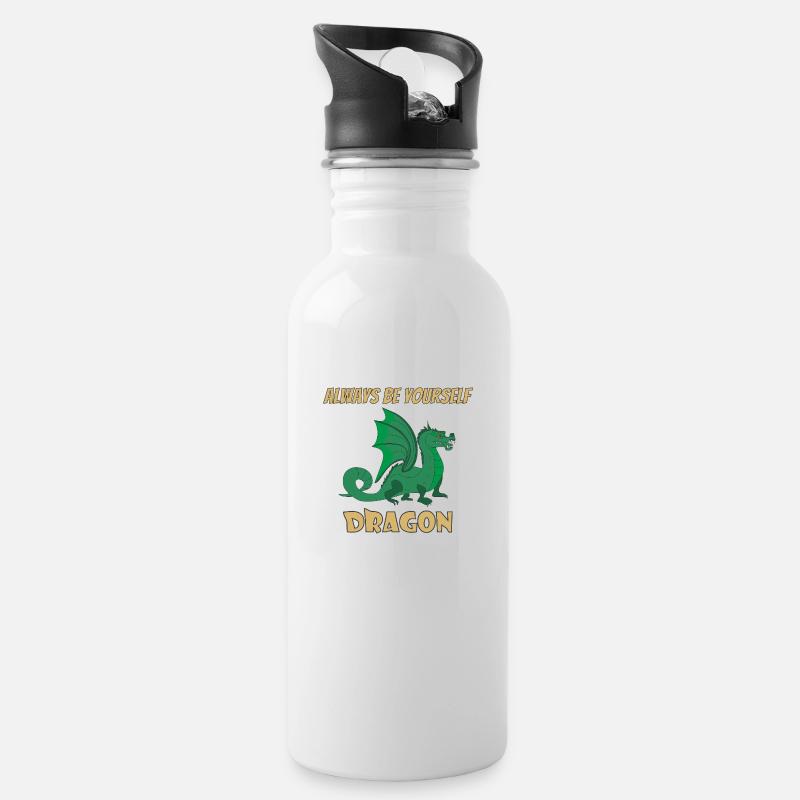 Always be yourself. Dragon - Trinkflasche mit integriertem Trinkhalm - Weiß