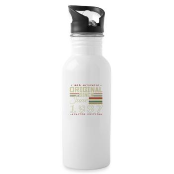 Cadeau Anniversaire Juin 1987, Gift June 1987 - Gourde avec paille intégrée - blanc - Droite