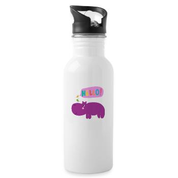 Hippopotamus with Bird Gang - Cute Animals - Water bottle with straw - white - Right