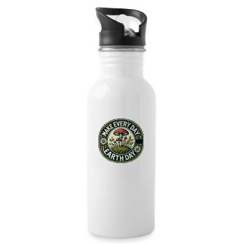 Machen Sie jeden Tag zum Tag der Erde - Trinkflasche mit integriertem Trinkhalm - Weiß - Rechts