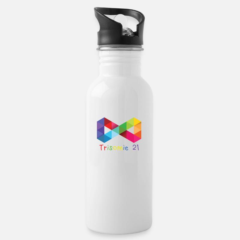 Trisomie 21 - Trinkflasche mit integriertem Trinkhalm - Weiß