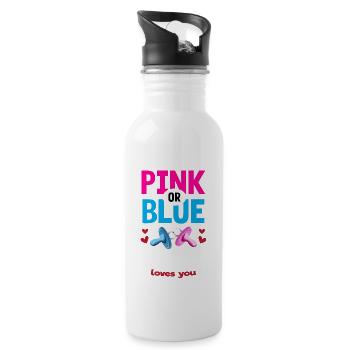 Pink or Blue Oncle Loves You Gender Reveal Party - Trinkflasche mit integriertem Trinkhalm - Weiß - Rechts