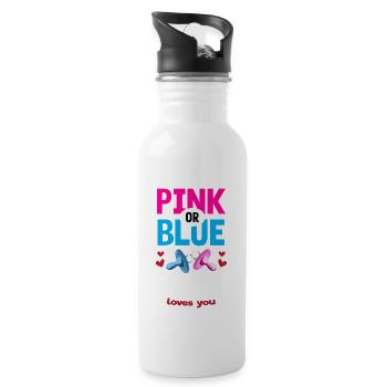 Pink or Blue Brah Loves You Gender Reveal Party - Trinkflasche mit integriertem Trinkhalm - Weiß - Rechts