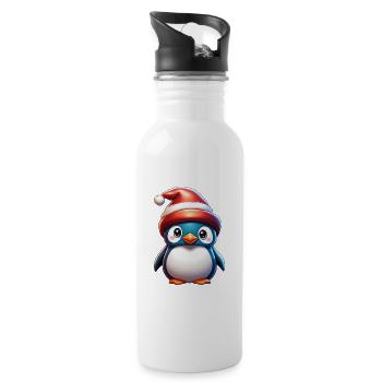 Pinguin / Tier / Weihnachten / Winter / Kindlich - Trinkflasche mit integriertem Trinkhalm - Weiß - Rechts