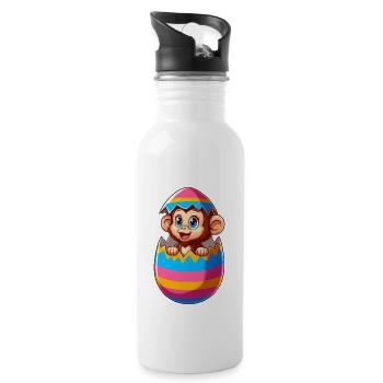 Easter Monkey Hatches Easter Egg Design - Water bottle with straw - white - Right