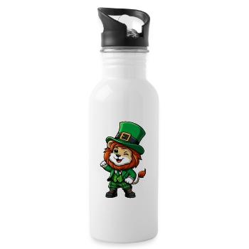Dessin animé du lion de la Saint-Patrick - Gourde avec paille intégrée - blanc - Droite