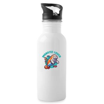 Seekuh mit vielen bunten Fischen - Trinkflasche mit integriertem Trinkhalm - Weiß - Rechts