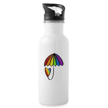 Regenbogen Herz mit Schirm - Trinkflasche mit integriertem Trinkhalm - Weiß - Rechts