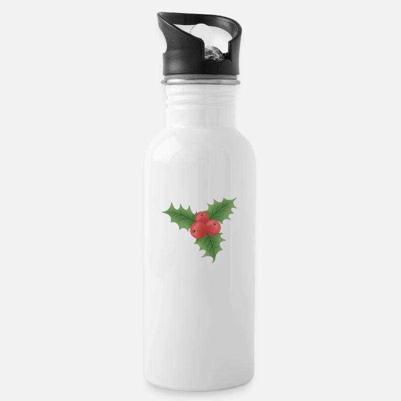 Gui de Noël aux baies rouges - Gourde avec paille intégrée - blanc