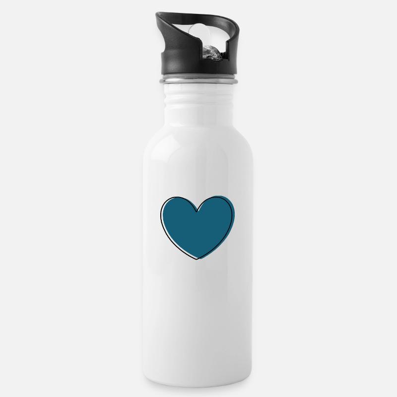 blaues Herz Geschenk - Trinkflasche mit integriertem Trinkhalm - Weiß