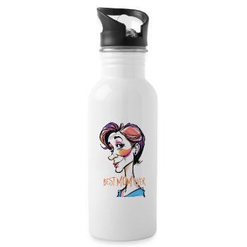 Caricature d’une femme - Meilleure maman de tous les temps 3 - Gourde avec paille intégrée - blanc - Droite
