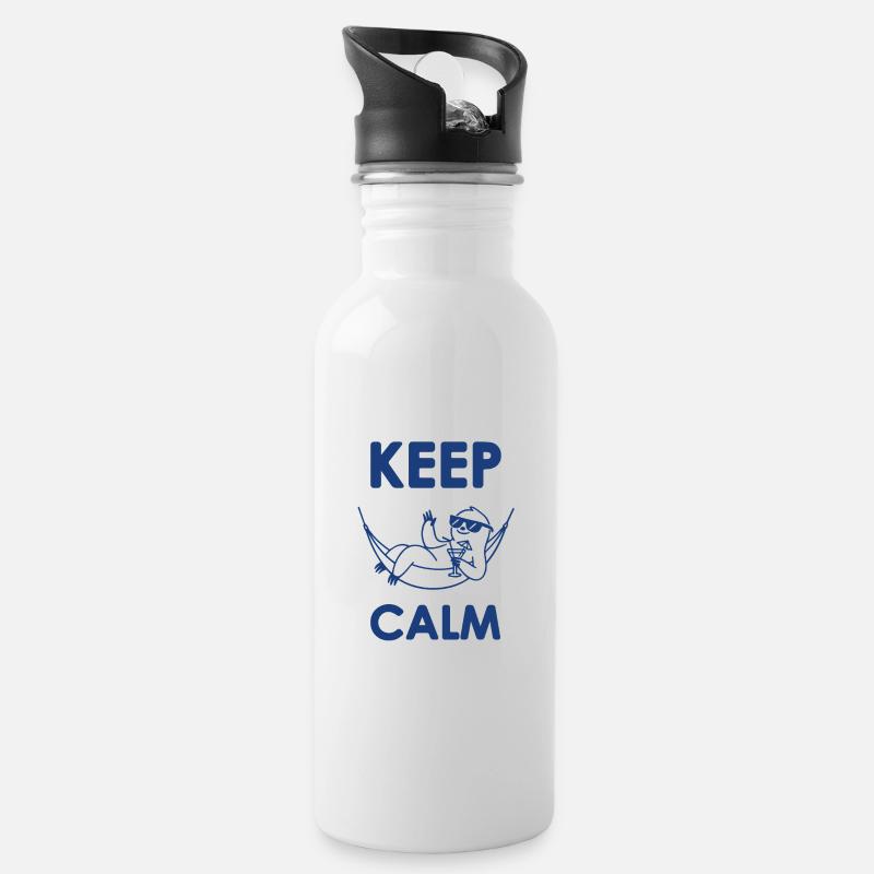 Keep Calm - Trinkflasche mit integriertem Trinkhalm - Weiß