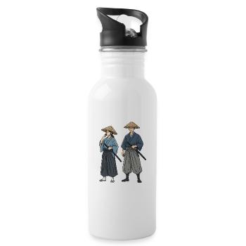 Samurai Duet in Kimono Ronin Pair - Water bottle with straw - white - Right