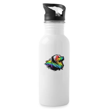 Proud rainbow dog - Water bottle with straw - white - Right