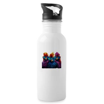 Drei coole Hühner Urlaub Geschenk Landwirt Bauern - Trinkflasche mit integriertem Trinkhalm - Weiß - Rechts