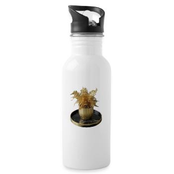 Modern Art Golden Fern - Water bottle with straw - white - Right