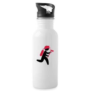 Ein Feuerwehrmann mit einer Axt - Trinkflasche mit integriertem Trinkhalm - Weiß - Rechts