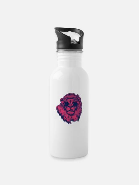 cool lion with sunglasses trend gift idea - Water bottle with straw - white