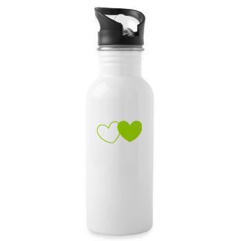 green heart green gift valentine's day - Water bottle with straw - white - Right