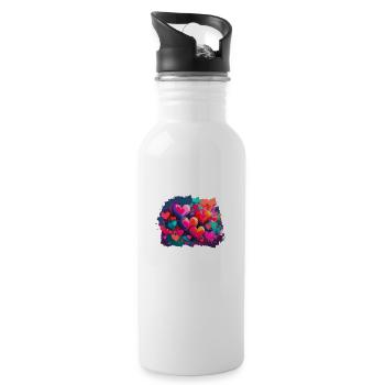 hearts,colorful,pink,graffiti,heart,painting - Water bottle with straw - white - Right