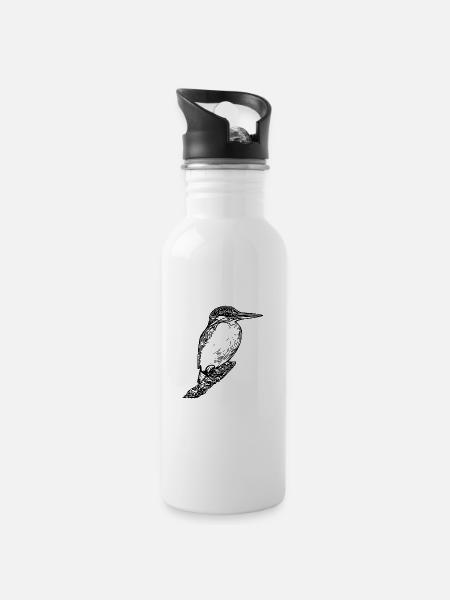 Martin-pêcheur élégant vintage - Motif nature d’oiseau - Gourde avec paille intégrée - blanc