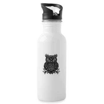 Vintage owl with big eyes - Water bottle with straw - white - Right