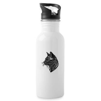 Kleine Katze im Natur Netz Linien Tattoo Style - Trinkflasche mit integriertem Trinkhalm - Weiß - Rechts