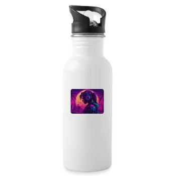 Cyberpunk Artwork - Trinkflasche mit integriertem Trinkhalm - Weiß - Rechts