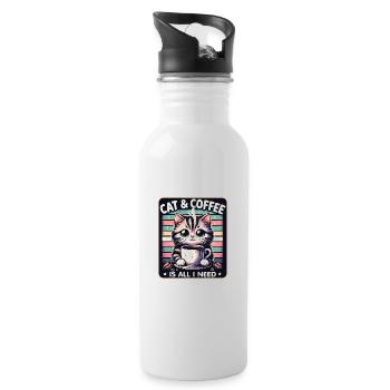 Katze und Kaffee ist alles was ich brauche - Trinkflasche mit integriertem Trinkhalm - Weiß - Rechts