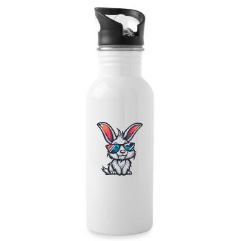 Hase Cool Comic - Trinkflasche mit integriertem Trinkhalm - Weiß - Rechts