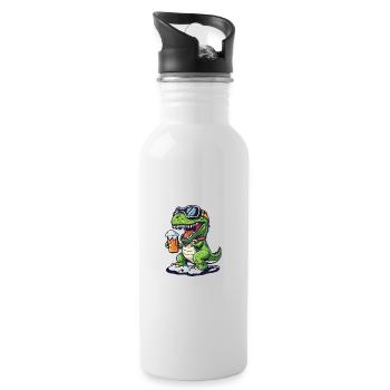 Dinosaur T-Rex Après Ski Beer Comic - Water bottle with straw - white - Right
