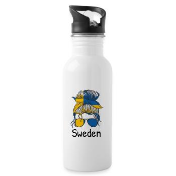 Drapeau de la Suède Scandinavie Drapeau suédois - Gourde avec paille intégrée - blanc - Droite