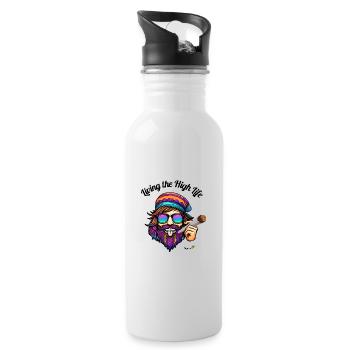 Living The High Life - Kiffer Chillbert - High Art - Trinkflasche mit integriertem Trinkhalm - Weiß - Rechts