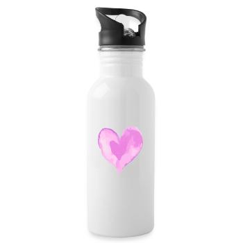 Herz Love Wasserfarben Valentinstag - Trinkflasche mit integriertem Trinkhalm - Weiß - Rechts